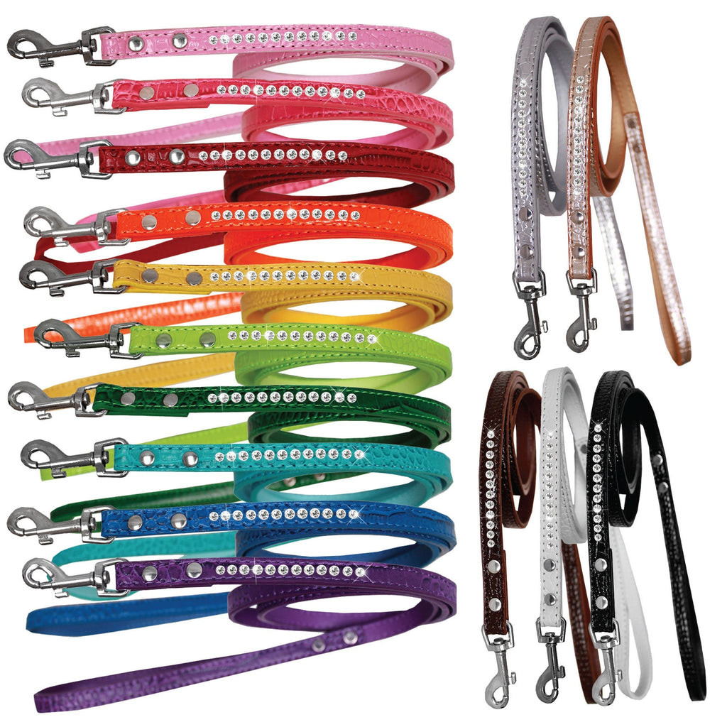 Dog, Puppy & Pet Designer Croc Leash, 'One Row Clear Crystal' - Color Variants