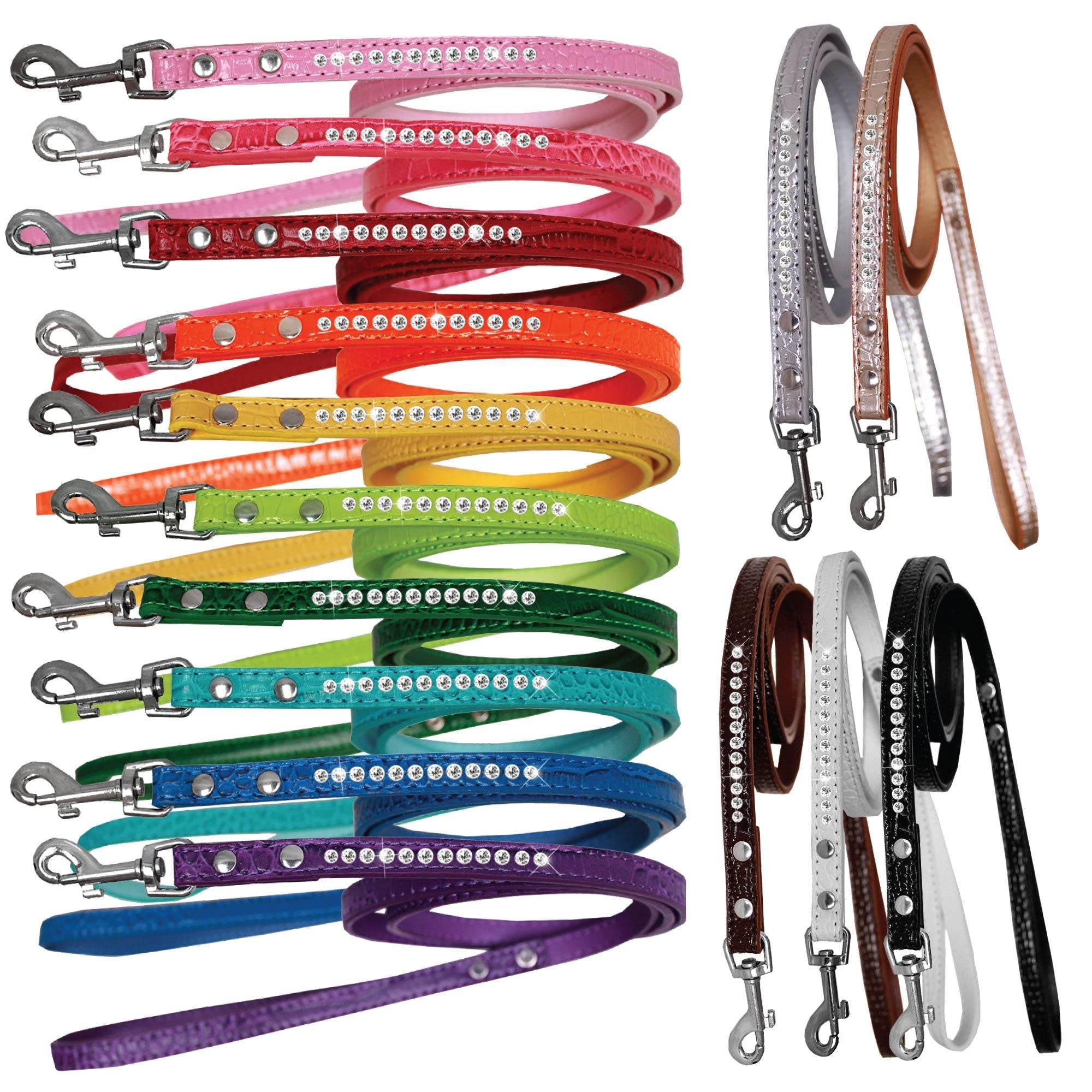 Dog, Puppy & Pet Designer Croc Leash, 'One Row Clear Crystal' - Color Variants